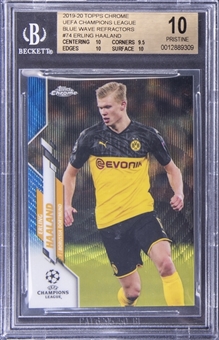 2019-20 Topps Chrome UEFA Champions League Blue Wave Refractors #74 Erling Haaland Rookie Card (#61/75) - BGS PRISTINE 10